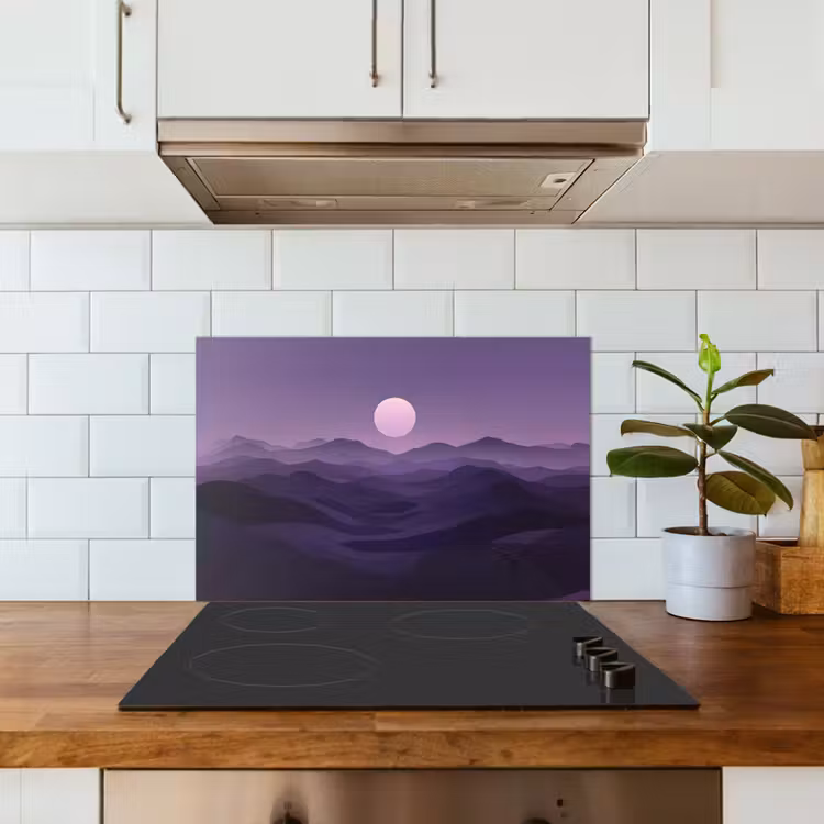 Heuvels - Paars - Mist - Zon keuken achterwand spatscherm klein -sfeer2