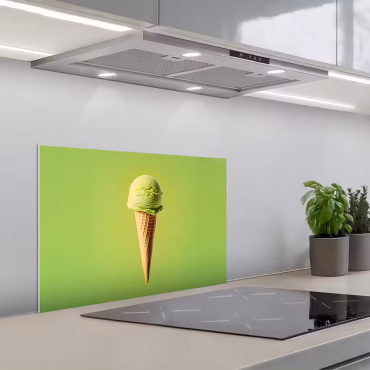 Hoorntje - Schepijs - Groen keuken achterwand spatscherm klein -3d_schuin