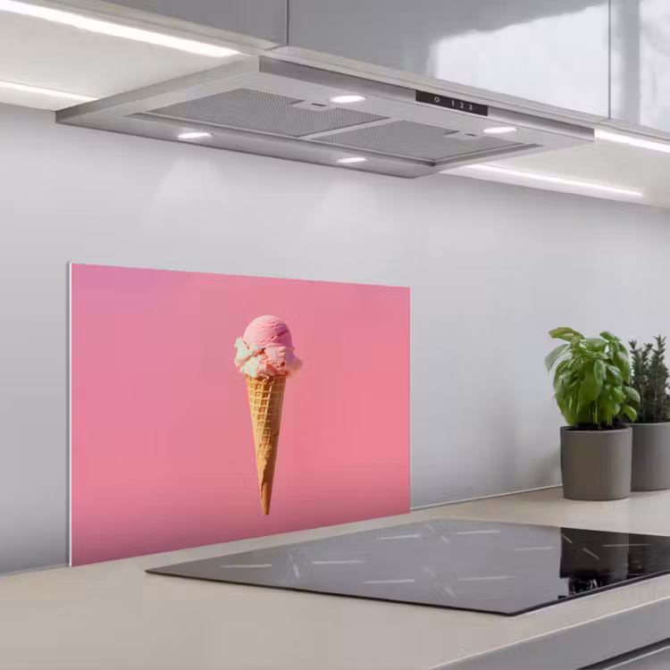 Hoorntje - Schepijs - Roze keuken achterwand spatscherm klein -3d_schuin