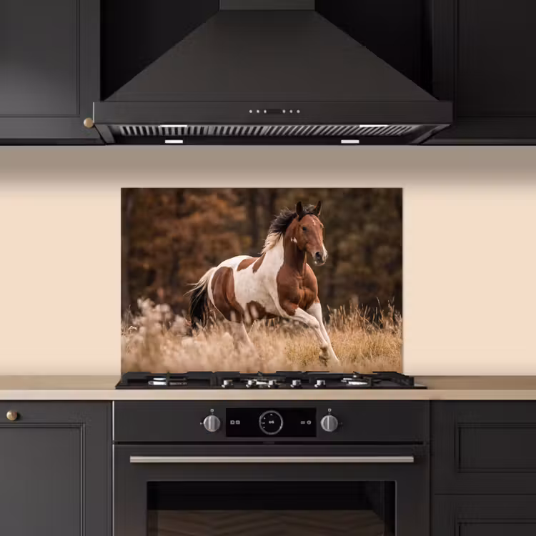 Paard - Bruin - Gras keuken achterwand spatscherm klein -sfeer1