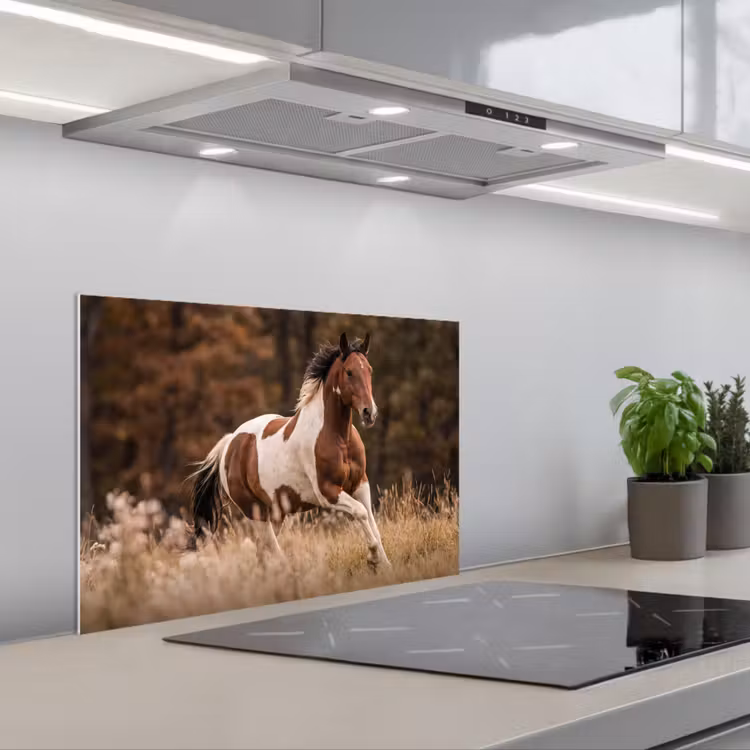 Paard - Bruin - Gras keuken achterwand spatscherm klein -3d_schuin