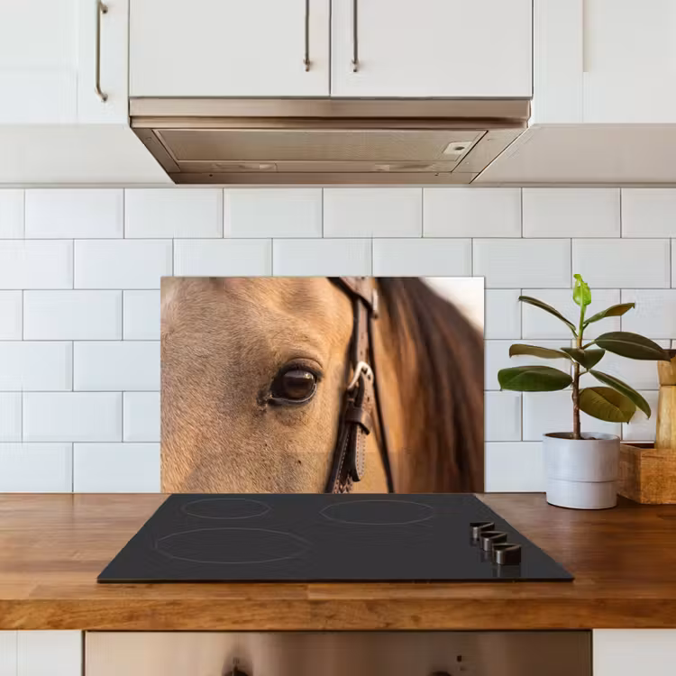 Paard - Oog - Bruin keuken achterwand spatscherm klein -sfeer2