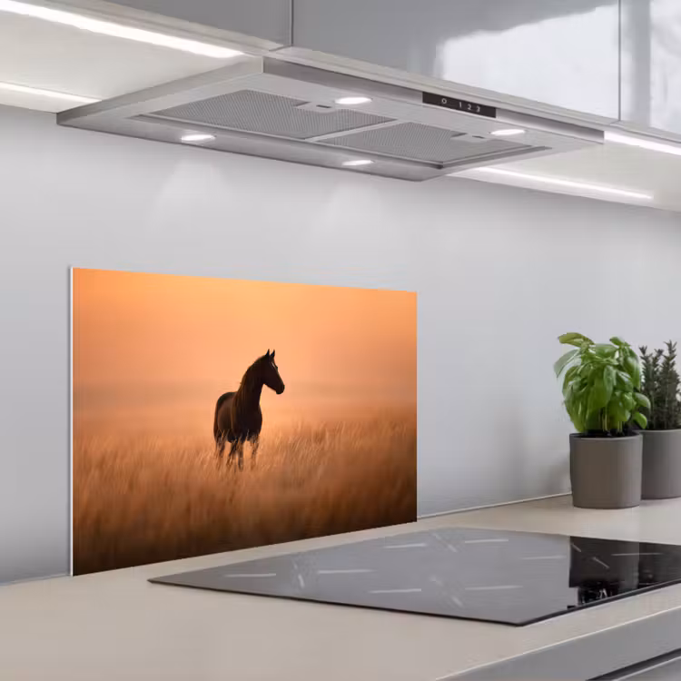 Paard - Grasveld - Zonsondergang keuken achterwand spatscherm klein -3d_schuin