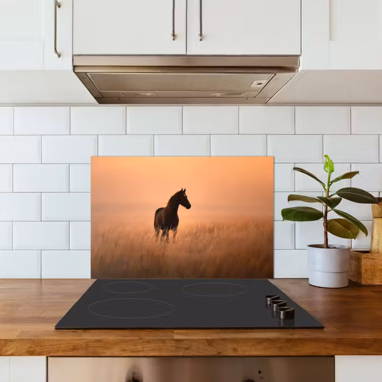 Paard - Grasveld - Zonsondergang keuken achterwand spatscherm klein -sfeer2