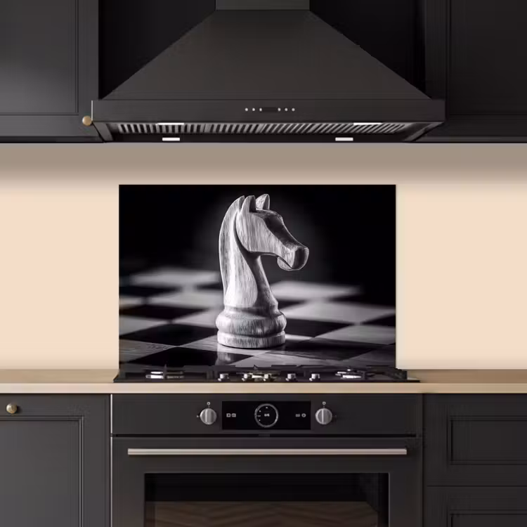 Paard - Hout - Schaalbord - Zwart keuken achterwand spatscherm klein -sfeer1