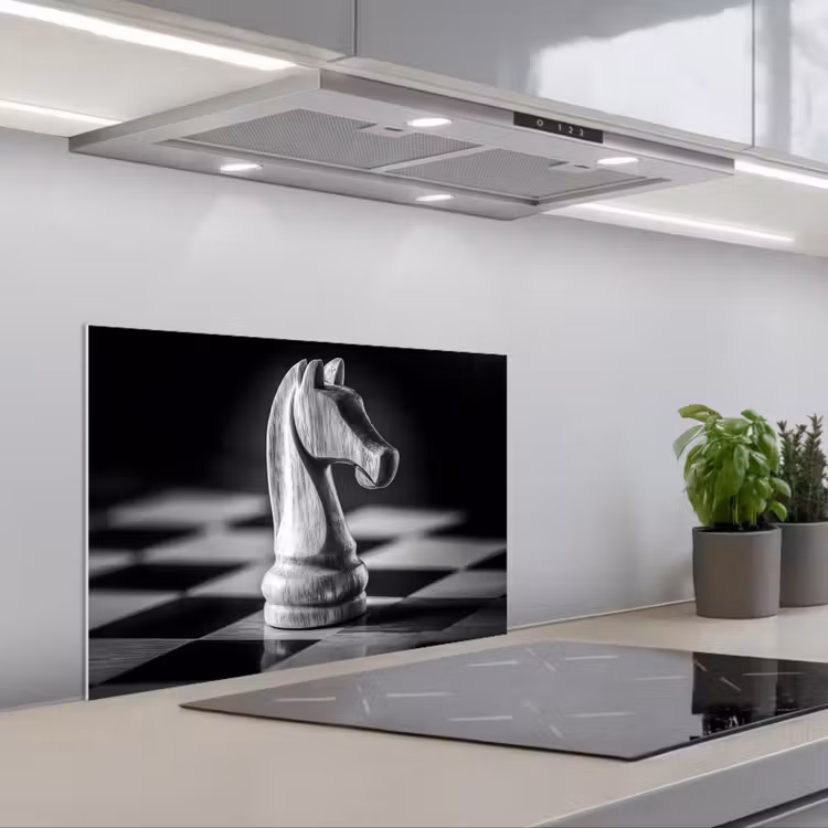 Paard - Hout - Schaalbord - Zwart keuken achterwand spatscherm klein -3d_schuin