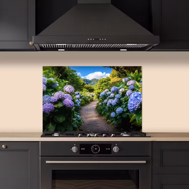 Hortsensia - Pad - Bloemen keuken achterwand spatscherm klein -sfeer1