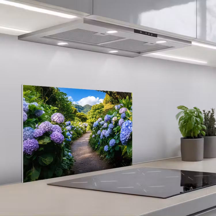 Hortsensia - Pad - Bloemen keuken achterwand spatscherm klein -3d_schuin