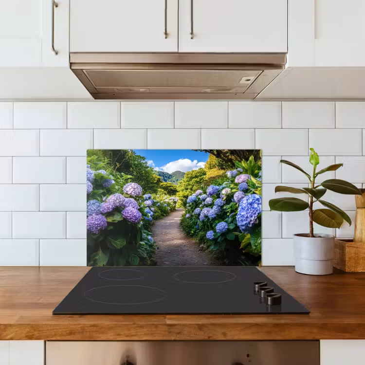 Hortsensia - Pad - Bloemen keuken achterwand spatscherm klein -sfeer2