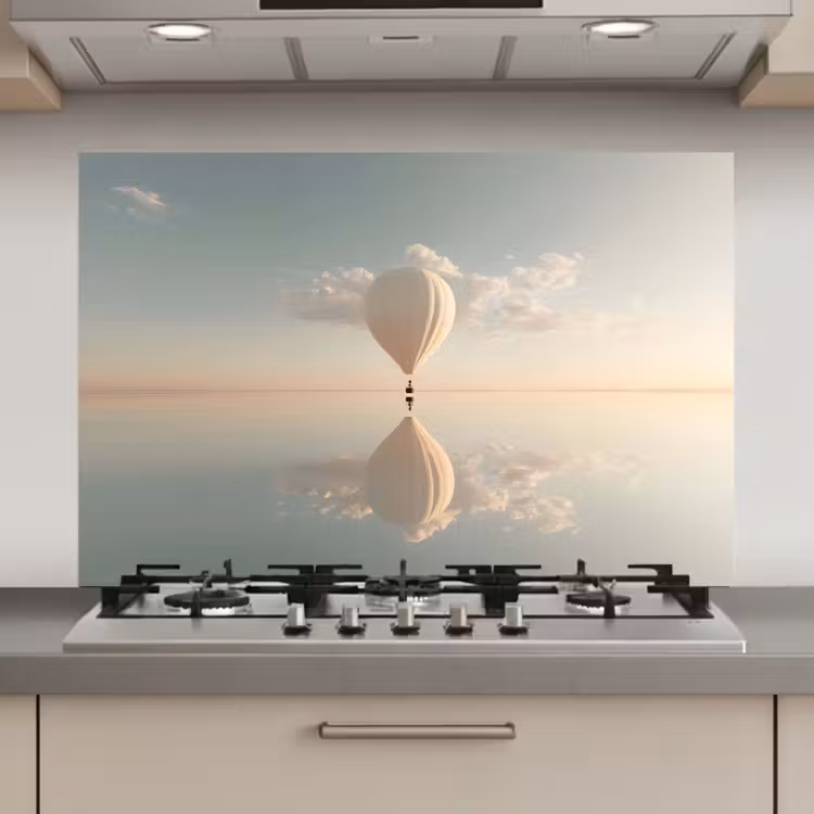 Luchtballon - Wolken - Water - Blauw keuken achterwand spatscherm klein -3d_website
