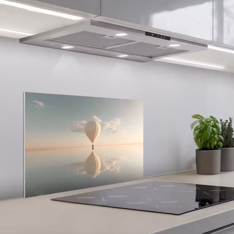 Luchtballon - Wolken - Water - Blauw keuken achterwand spatscherm klein -3d_schuin