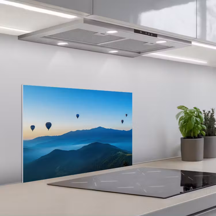 Luchtballonnen - Bergen - Zonsopgang - Landschap keuken achterwand spatscherm klein -3d_schuin