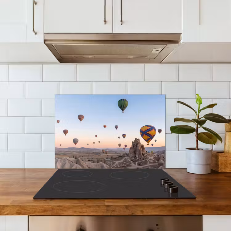 Luchtballonnen - Rotsen - Zonsopgang keuken achterwand spatscherm klein -sfeer2