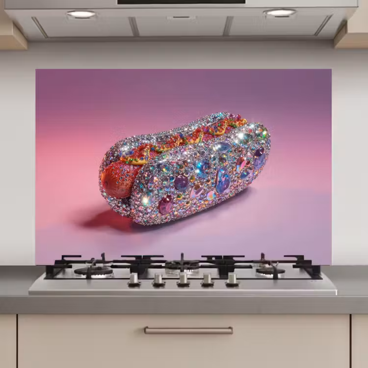 Hotdog - Steentjes - Glitters - Paars keuken achterwand spatscherm klein -3d_website