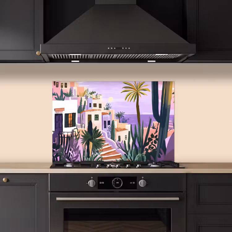 Huizen - Minimalistisch - Palmbomen - Kust keuken achterwand spatscherm klein -sfeer1