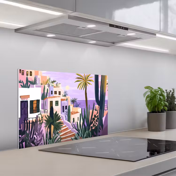 Huizen - Minimalistisch - Palmbomen - Kust keuken achterwand spatscherm klein -3d_schuin