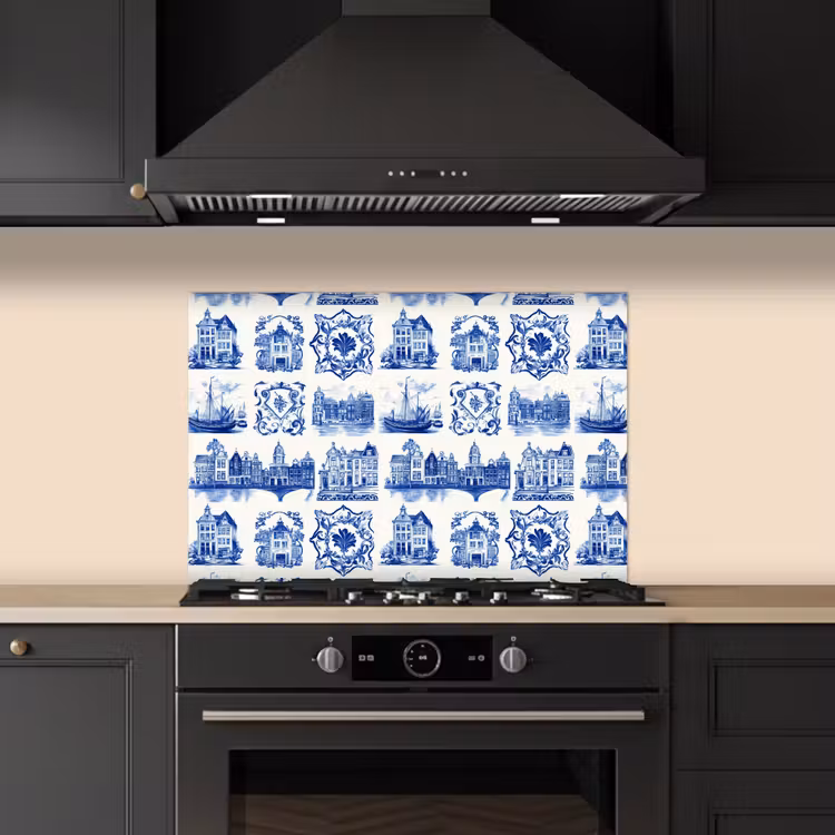 Huizen - Schepen - Blauw keuken achterwand spatscherm klein 900 -sfeer1