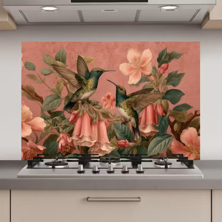 Kolibries - Bloemen - Groen - Roze keuken achterwand spatscherm klein -3d_website