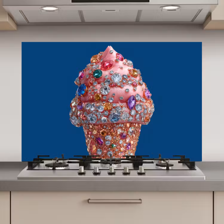 Ijsje - Hoorntje - Steentjes - Blauw keuken achterwand spatscherm klein -3d_website