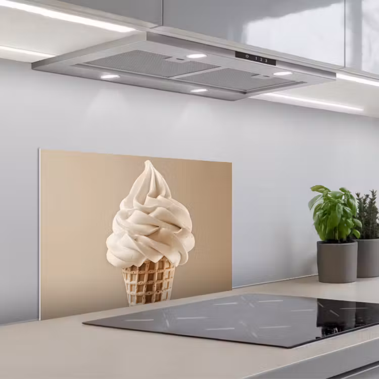 IJs - Softijs - Romig - Hoorntje - Beige keuken achterwand spatscherm klein -3d_schuin