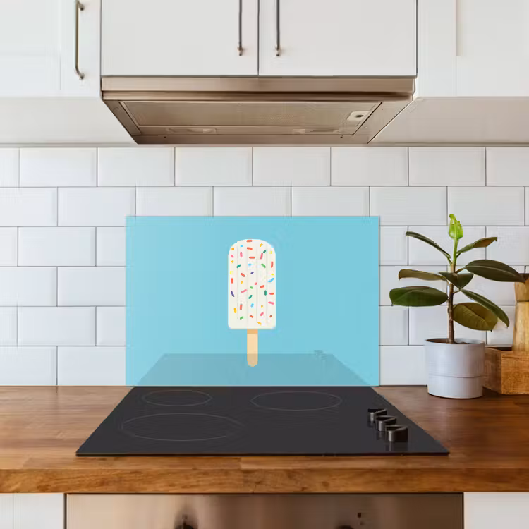 Ijsje - Stokje - Sprinkles - Lichtblauw keuken achterwand spatscherm klein -sfeer2