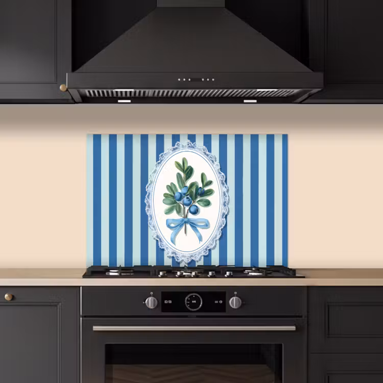 Illustratie - Bessen - Blauw - Strepen keuken achterwand spatscherm klein -sfeer1