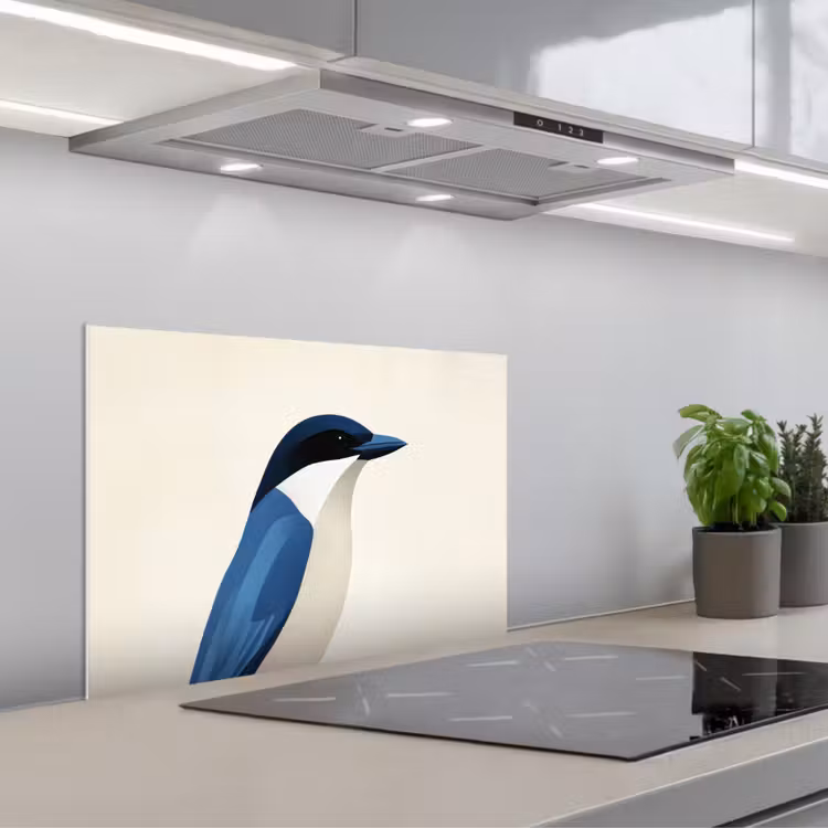 Illustratie - Blauw - Vogel keuken achterwand spatscherm klein -3d_schuin