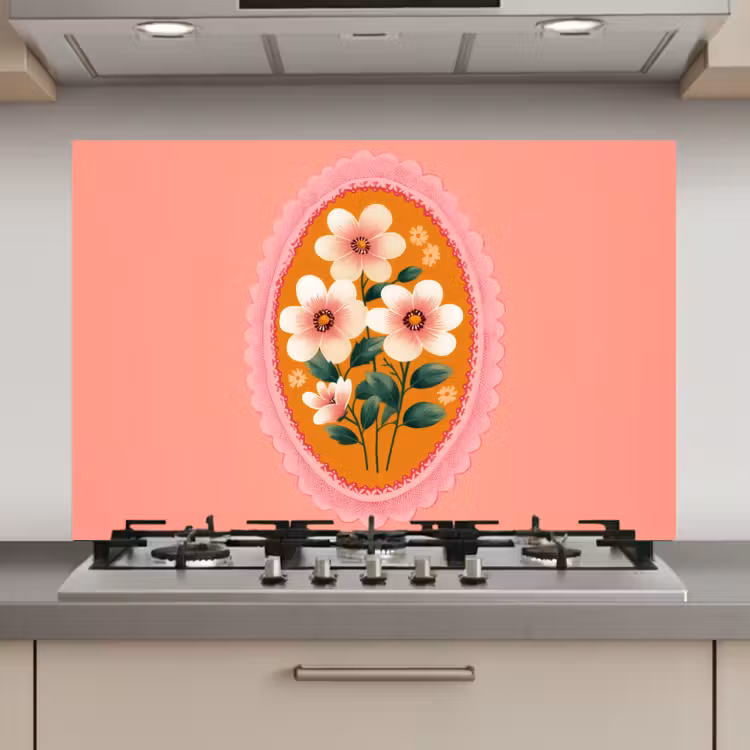 Illustratie - Bloemen - Rand - Roze keuken achterwand spatscherm klein -3d_website