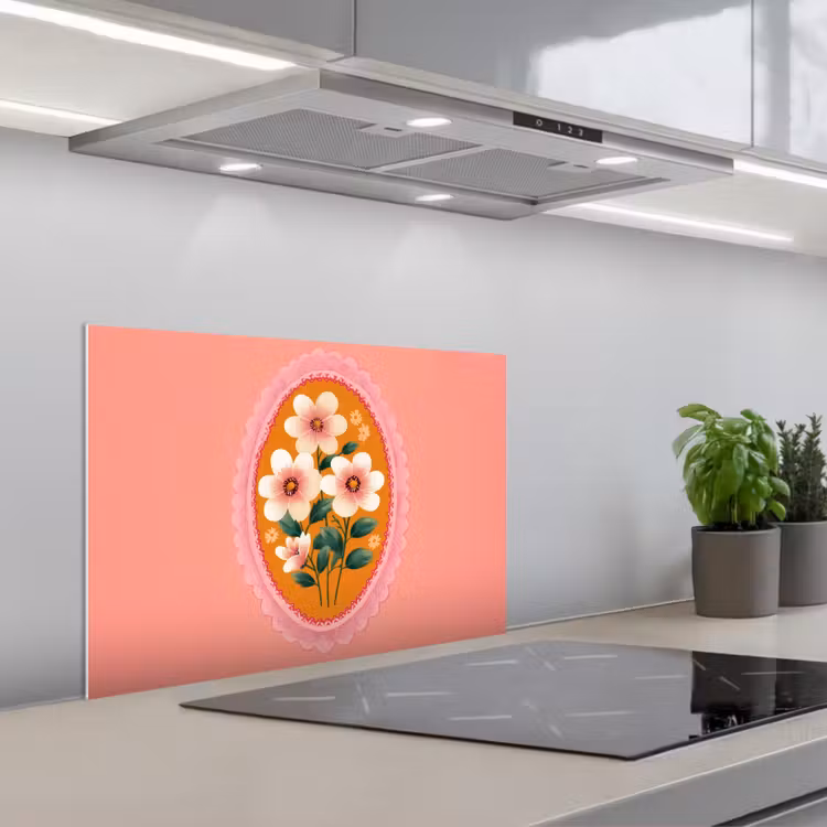 Illustratie - Bloemen - Rand - Roze keuken achterwand spatscherm klein -3d_schuin