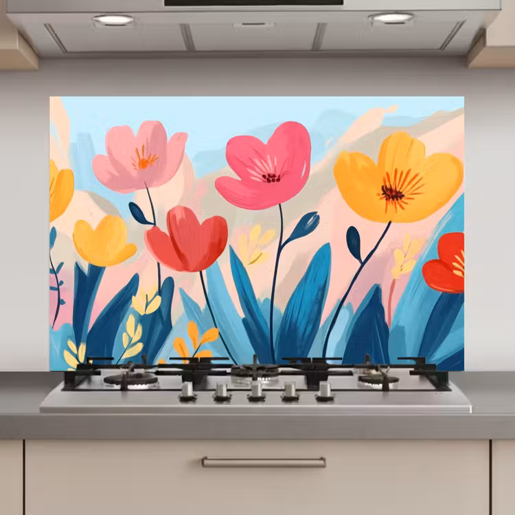 Illustratie - Bloemen - Kleurrijk keuken achterwand spatscherm klein -3d_website