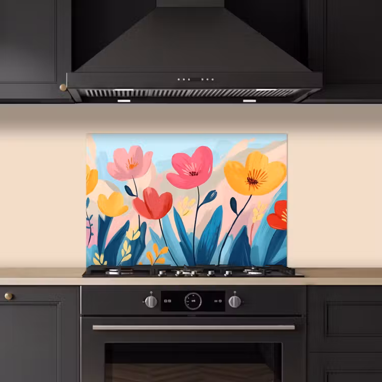 Illustratie - Bloemen - Kleurrijk keuken achterwand spatscherm klein -sfeer1