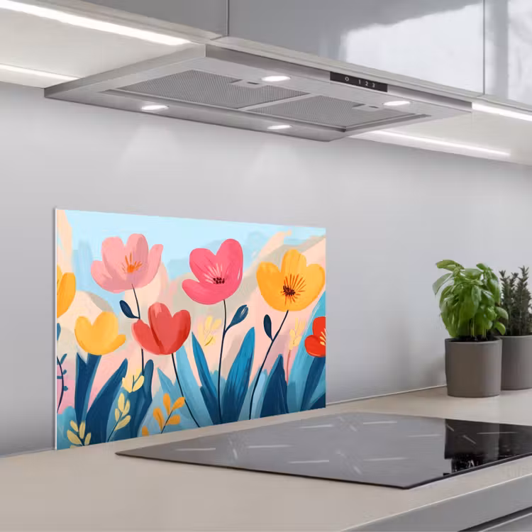 Illustratie - Bloemen - Kleurrijk keuken achterwand spatscherm klein -3d_schuin