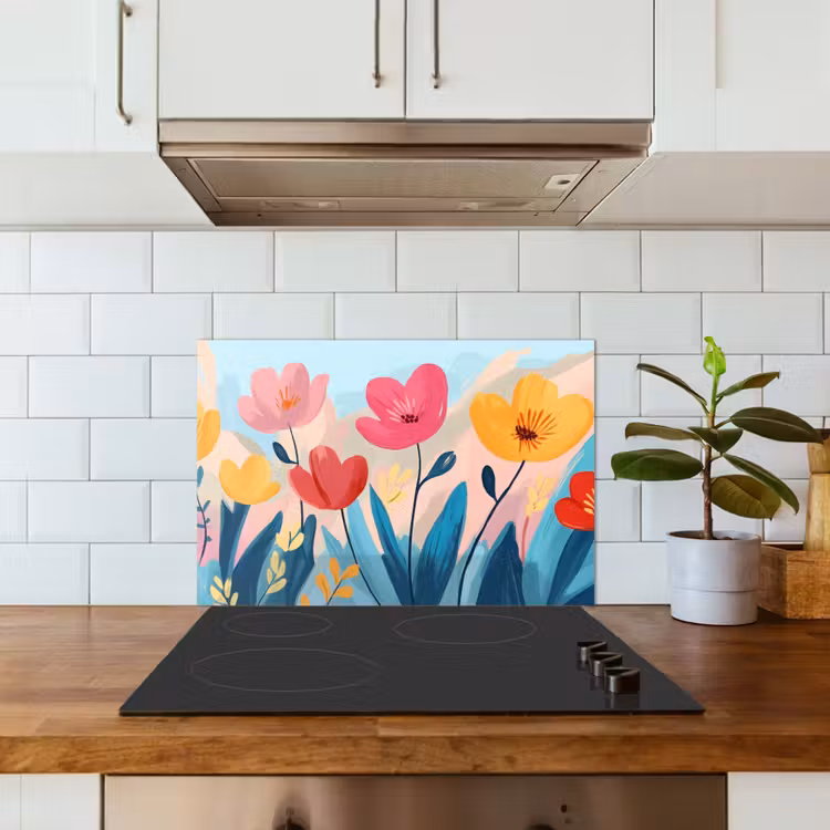 Illustratie - Bloemen - Kleurrijk keuken achterwand spatscherm klein -sfeer2