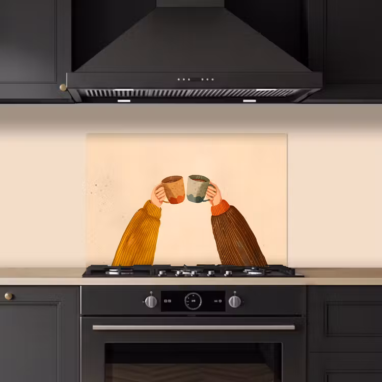 Illustratie - Mokken - Proosten - Bruin keuken achterwand spatscherm klein -sfeer1