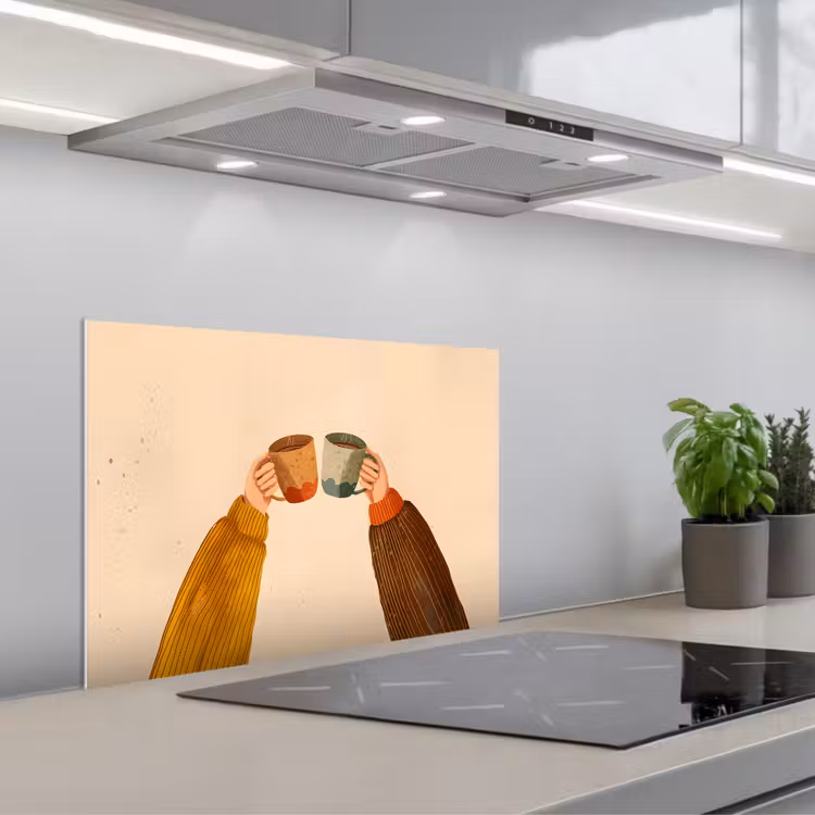 Illustratie - Mokken - Proosten - Bruin keuken achterwand spatscherm klein -3d_schuin