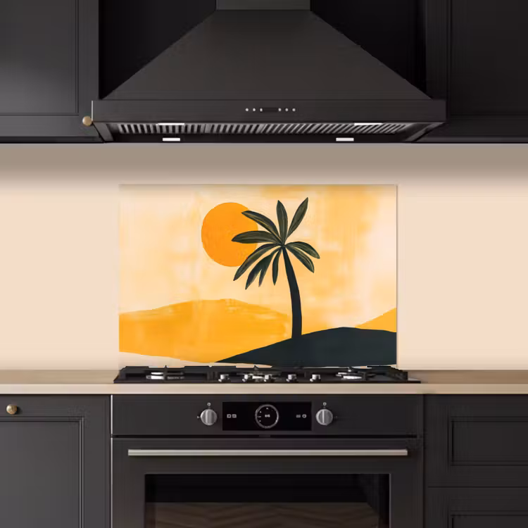 Illustratie - Palmboom - Zon - Heuvels keuken achterwand spatscherm klein -sfeer1