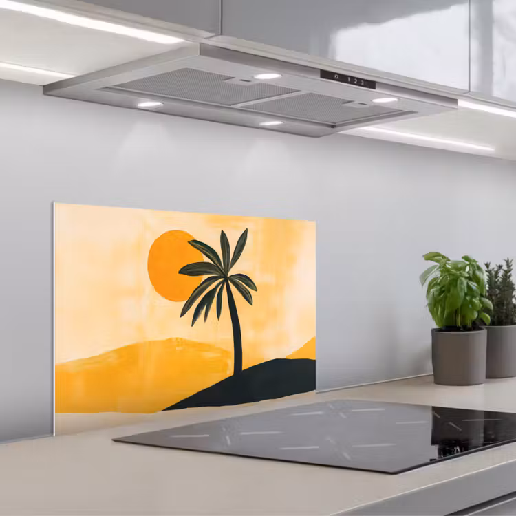 Illustratie - Palmboom - Zon - Heuvels keuken achterwand spatscherm klein -3d_schuin