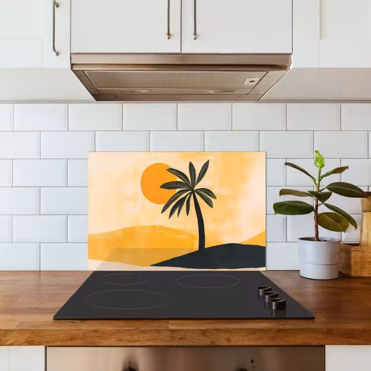 Illustratie - Palmboom - Zon - Heuvels keuken achterwand spatscherm klein -sfeer2