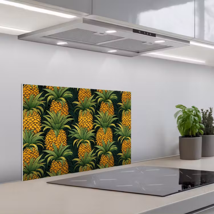 Illustratie - Patroon - Ananas keuken achterwand spatscherm klein 900 -3d_schuin