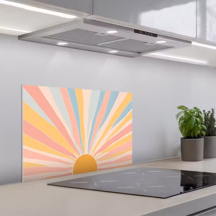 Illustratie - Zon - Pastelkleuren keuken achterwand spatscherm klein -3d_schuin