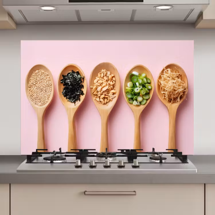 Ingrediënten - Lepels - Hout - Roze keuken achterwand spatscherm klein -3d_website