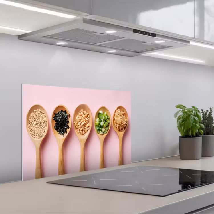 Ingrediënten - Lepels - Hout - Roze keuken achterwand spatscherm klein -3d_schuin