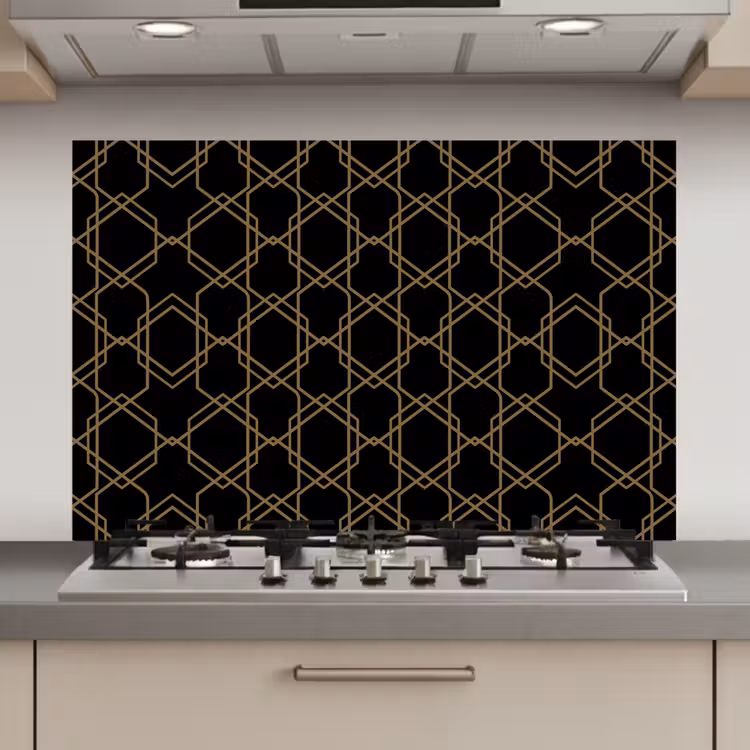 Verweven - Zeshoeken - Zwart - Goud keuken achterwand spatscherm klein 900 -3d_website