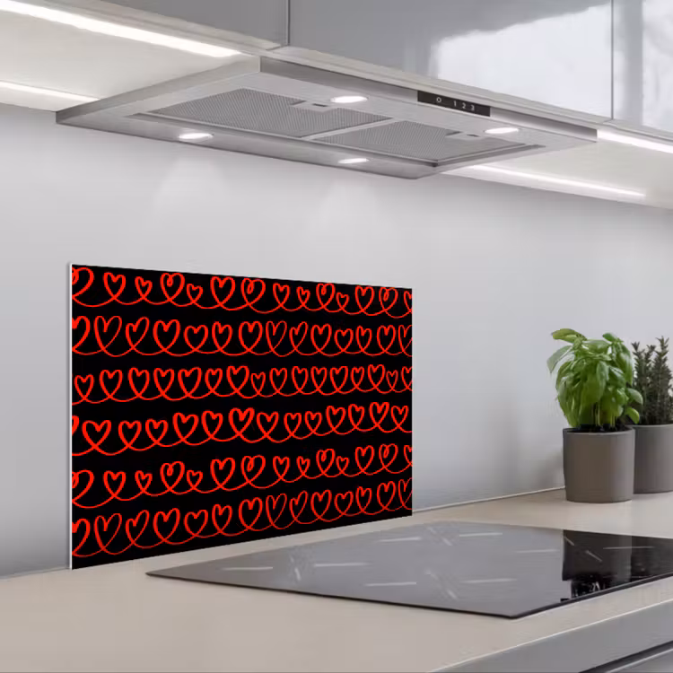 Verweven - Harten - Zwart - Rood keuken achterwand spatscherm klein 900 -3d_schuin