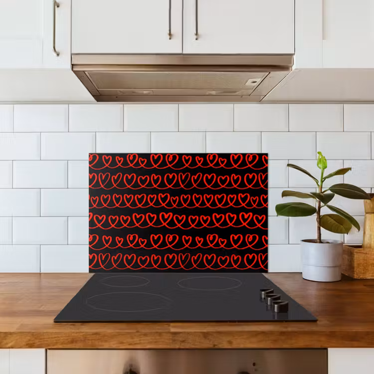 Verweven - Harten - Zwart - Rood keuken achterwand spatscherm klein 900 -sfeer2