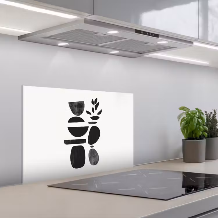 Japandi - Zwart - Abstract keuken achterwand spatscherm klein -3d_schuin