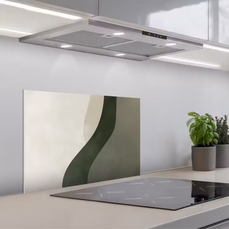 Japandi - Groen - Abstract - Modern keuken achterwand spatscherm klein -3d_schuin