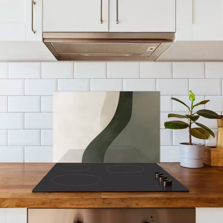 Japandi - Groen - Abstract - Modern keuken achterwand spatscherm klein -sfeer2