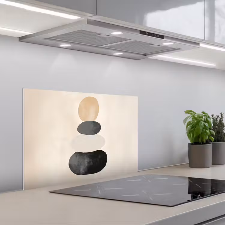 Japandi - Wabi sabi - Beige keuken achterwand spatscherm klein -3d_schuin