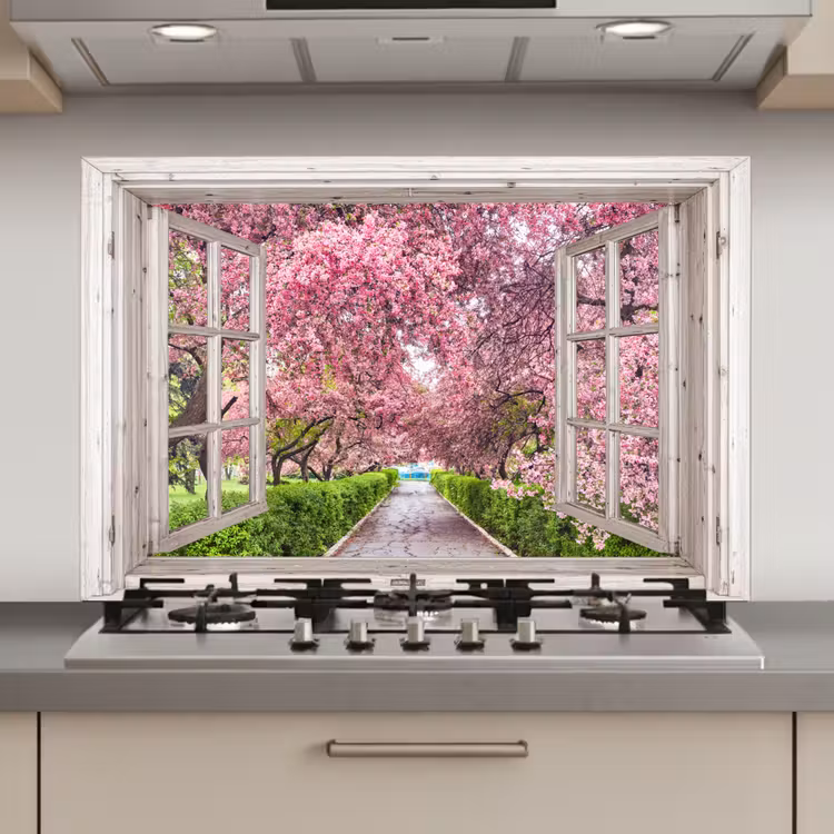 Japans - Sakura - Bloesem - Boom - Bloesem takken - Doorkijk keuken achterwand spatscherm klein -3d_website